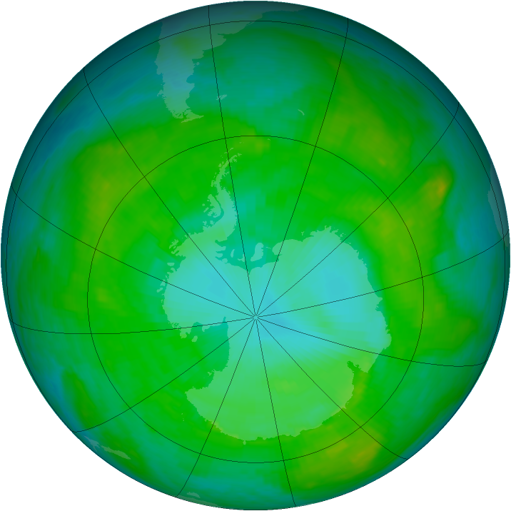 Antarctic ozone map for 13 January 1989